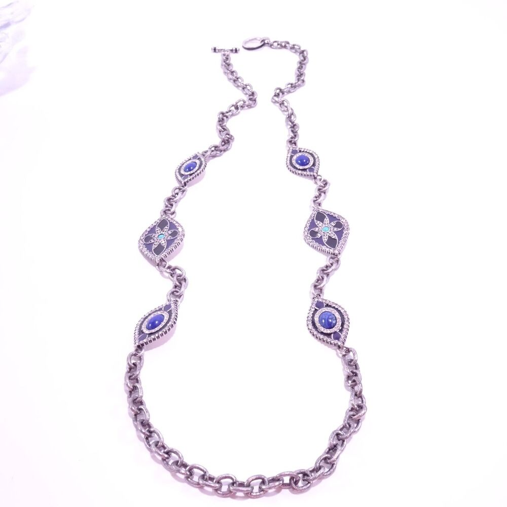 Designer Women's Black Enamel Turquoise Lapis Sunburst layered necklace NWT 198